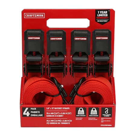 Craftsman 1 X 12' X 1500 lb Ratchet Strap 4Pk, 4PK CMXAZBS15004